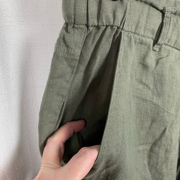 Anthropologie Cloth&Stone Green Linen Wide Leg Cropped Paperbag Waist Pants Sz.M - Picture 7 of 13